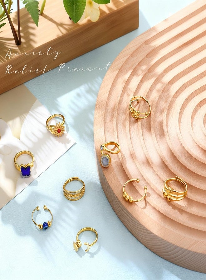 Highergo 20 Pcs Fidget Anxiety Rings for Women Alloy Open Adjustable Fidget Spinner Ring Rotatable Bead Rings for Adults Anxiety Relieving Stress (Gold) - Image 4